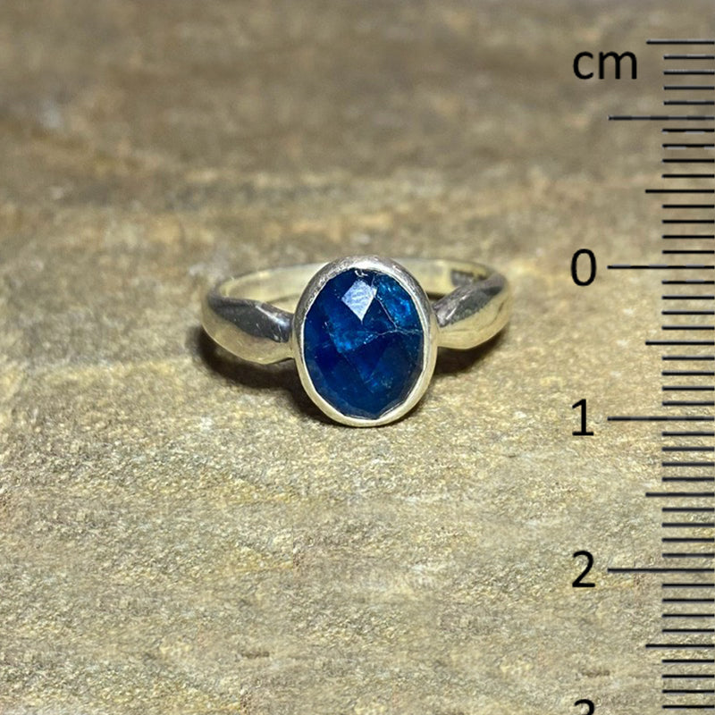 Oval Faceted Blue Apatite Ring- Size 9