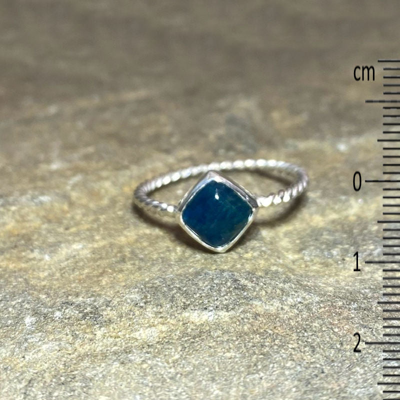 Diamond Shaped Blue Apatite Ring- Size 8