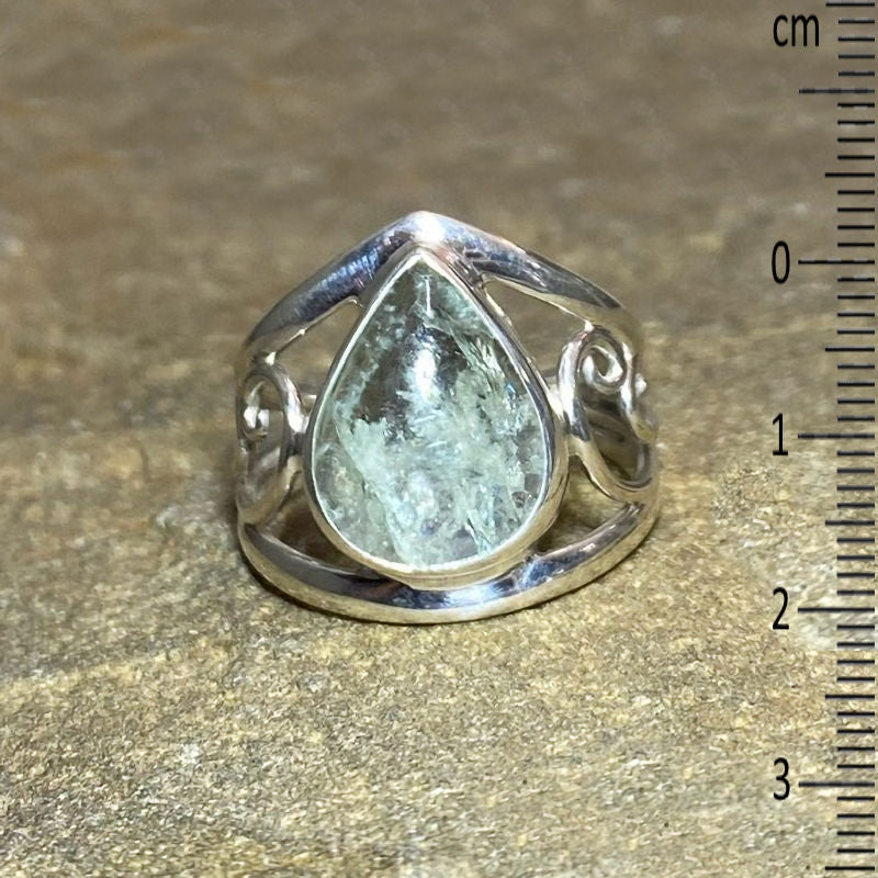 Teardrop Aquamarine Swirling Sterling Silver Ring- Size 9.5