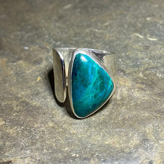 Freeform Chrysocolla Sterling Silver Ring- Size 10