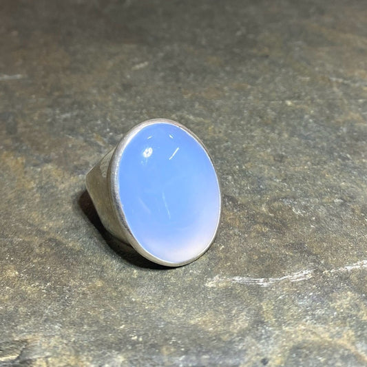 Oval Blue Chalcedony Ring- Size 8