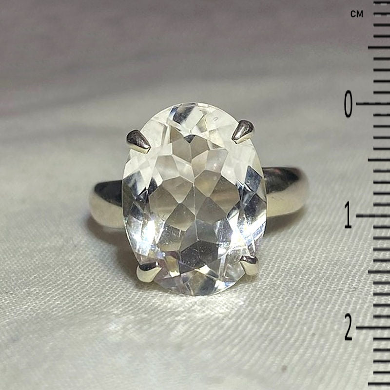 Faceted Oval Clear Quartz Ring- Size 8
