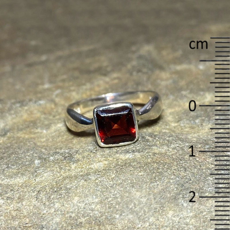 Faceted Square Garnet Ring- Size 7
