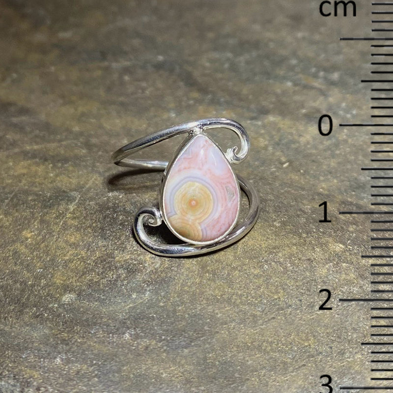 Offset Swirling Sterling Silver Teardrop Ocean Jasper Ring- Size 9.5