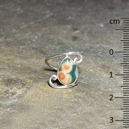 Teardrop Ocean Jasper Swirling Sterling Silver Ring- Size 8.5