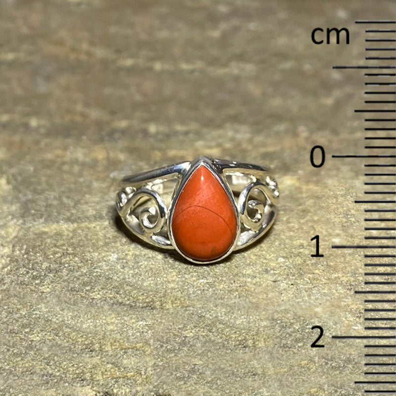 Swirling Sterling Silver Teardrop Red Jasper Ring- Size 7.5