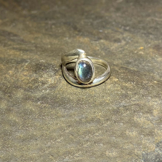 Offset Sterling Silver Oval Labradorite Ring- Size 7