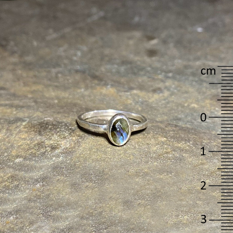 Oval Faceted Labradorite Ring- Size 6.5
