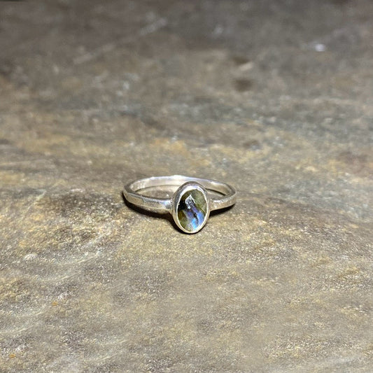 Oval Faceted Labradorite Ring- Size 6.5