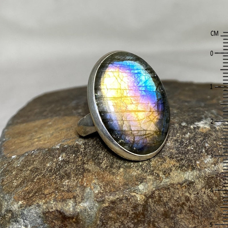 Blue Purple Copper Flash Labradorite Ring