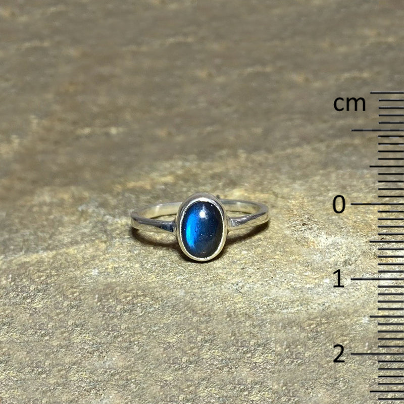 Oval Blue Flash Labradorite Ring- Size 7.5