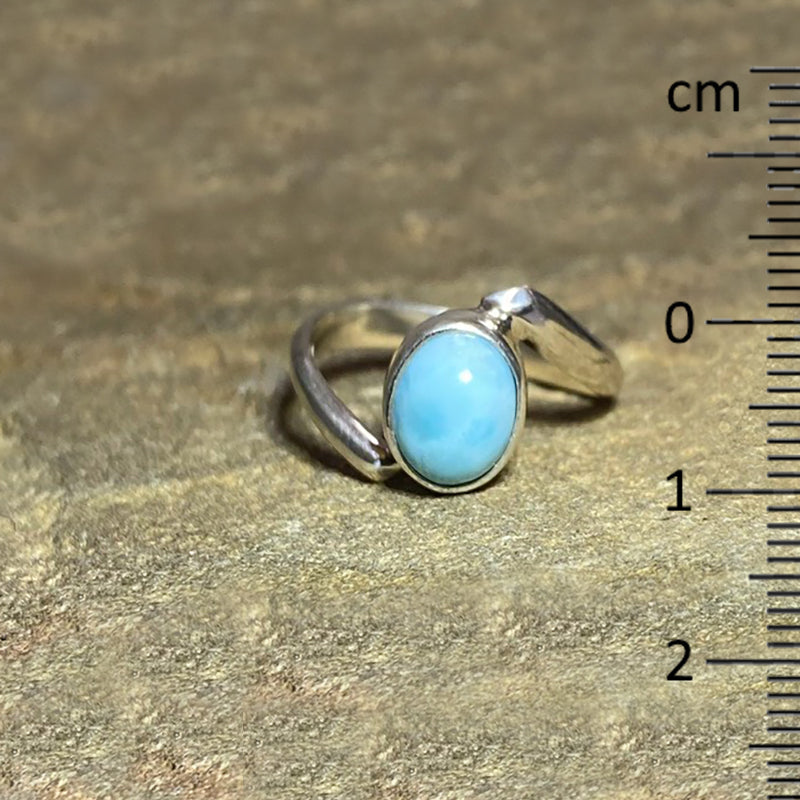 Offset Sterling Silver Oval Larimar Ring- Size 7.5