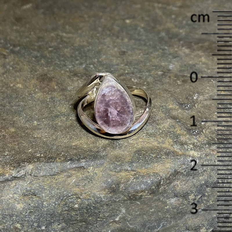 Offset Sterling Silver Teardrop Lepidolite Ring- Size 9