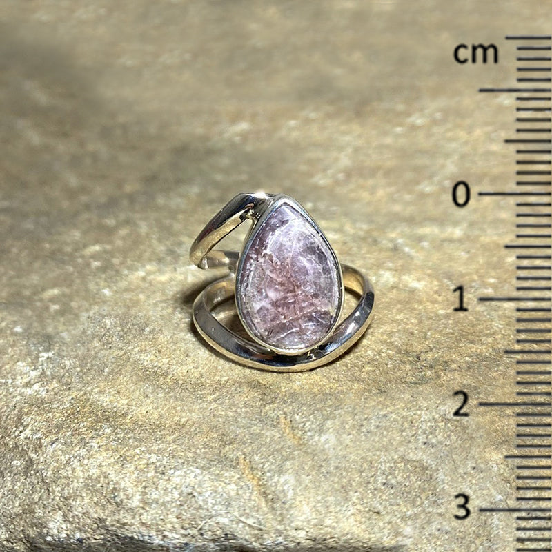 Offset Sterling Silver Teardrop Lepidolite Ring- Size 7