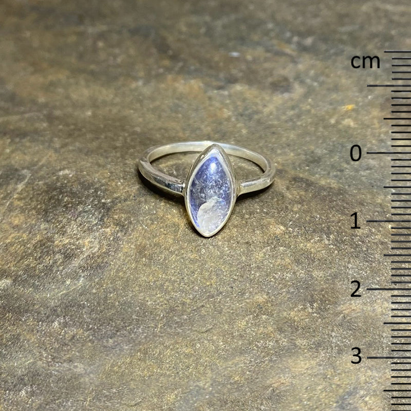 Leaf Shaped Rainbow Moonstone Ring- Size 7.5