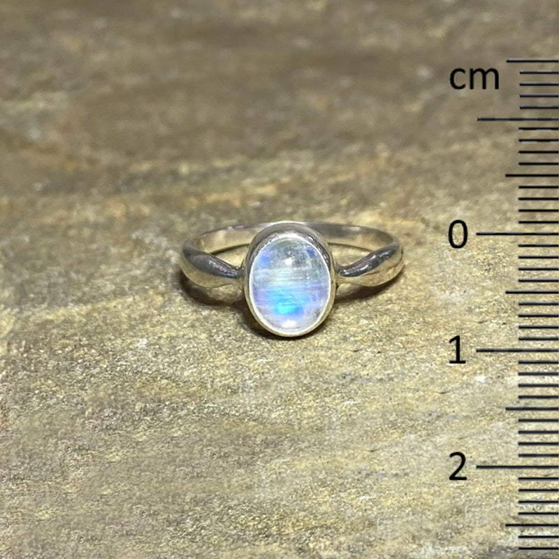 Oval Rainbow Moonstone Ring- Size 9