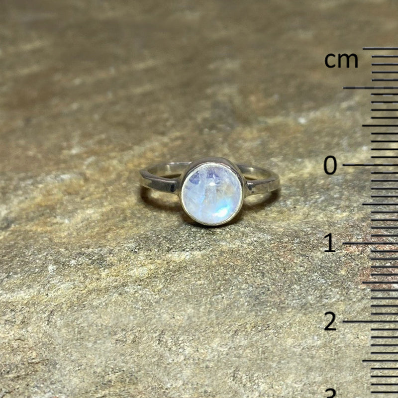 Round Rainbow Moonstone Ring- Size 7