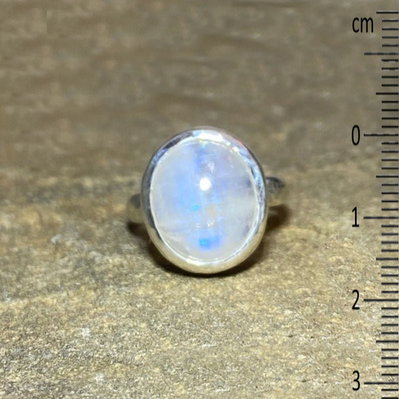 Oval Rainbow Moonstone Ring- Size 7.5