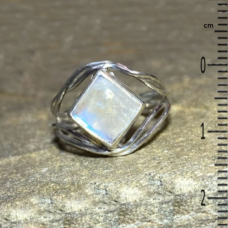 Rainbow Moonstone Ornate Sterling Silver Ring- Size 8.5