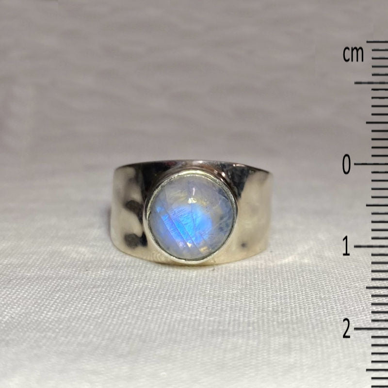 Round Rainbow Moonstone Ring- Size 8
