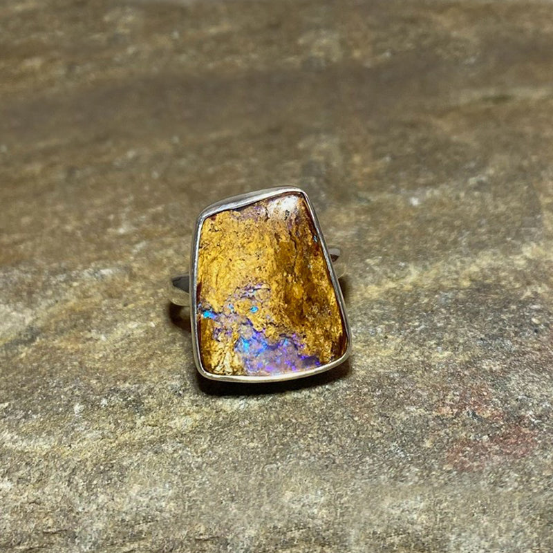 Freeform Boulder Opal Ring- Size 8.5
