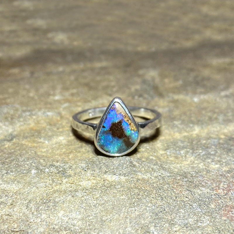 Teardrop Boulder Opal Ring- Size 8.5
