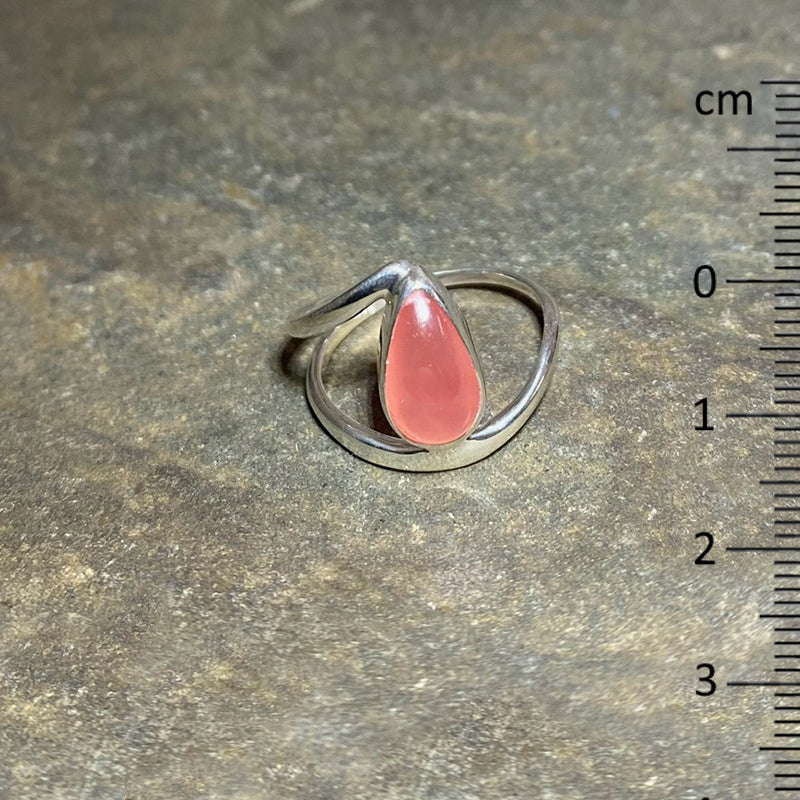 Teardrop Rhodochrosite Sterling Silver Offset Ring- Size 7