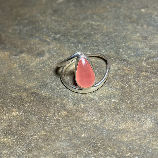 Teardrop Rhodochrosite Sterling Silver Offset Ring- Size 7
