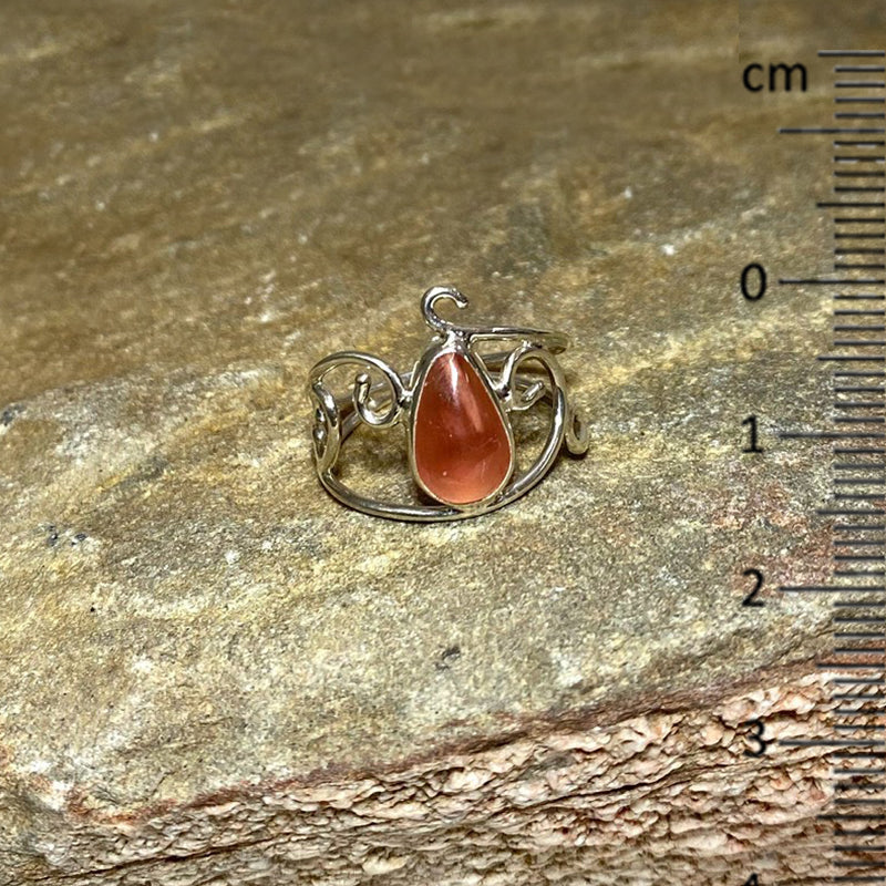 Swirling Silver Band Rhodochrosite Ring- Size 10