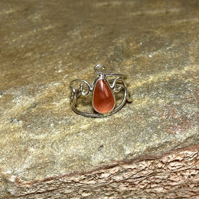 Swirling Silver Band Rhodochrosite Ring- Size 10