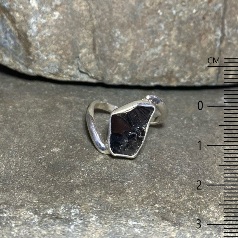 Sterling Silver Offset Raw Freeform Elite Shungite Ring- Size 8