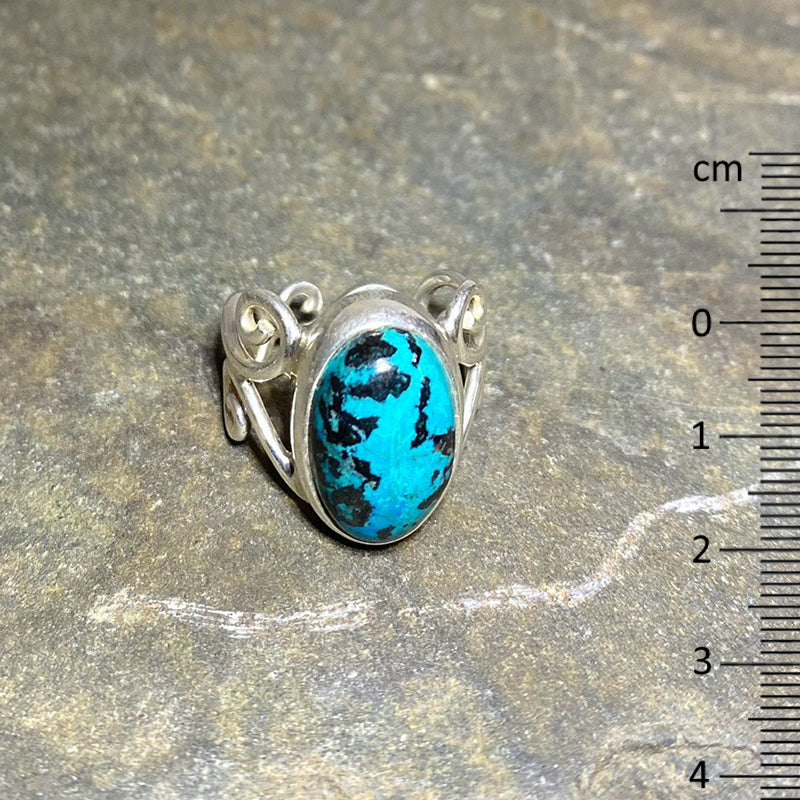 Scrolling Sterling Silver Banded Shattuckite Ring - Size 7