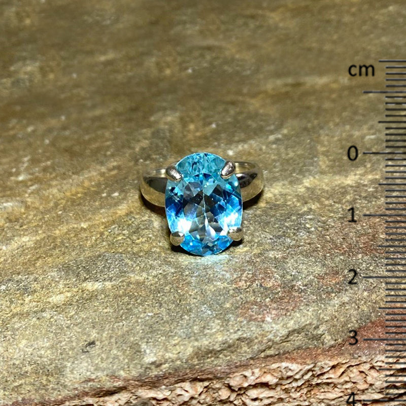 Oval Faceted Blue Topaz Ring- Size 8.5