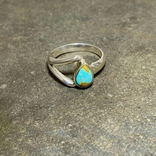 Offset Sterling Silver Band Teardrop Turquoise Ring- Size 9