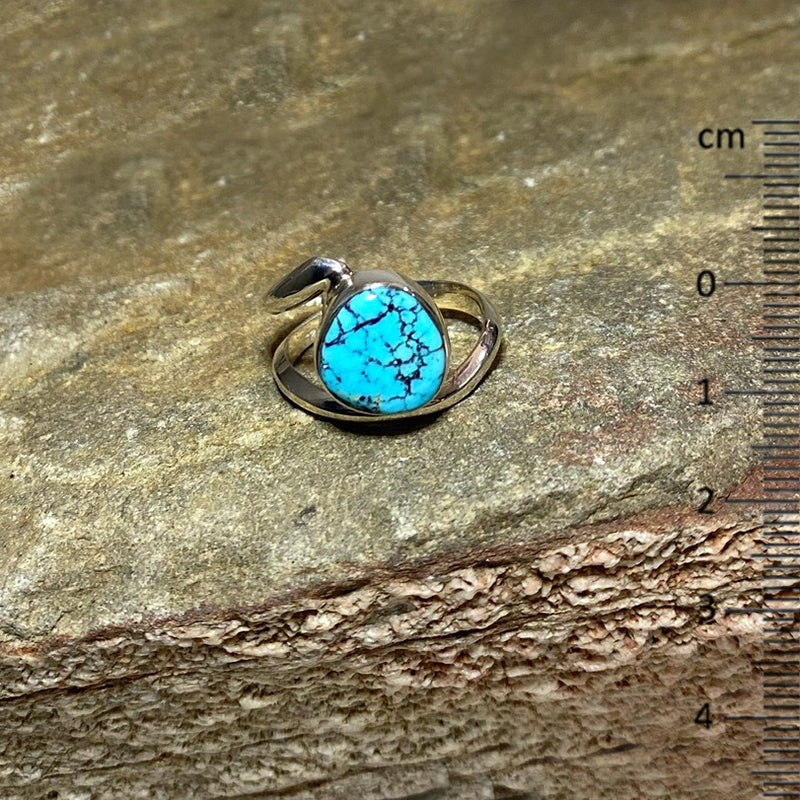 Offset Sterling Silver Round Turquoise Ring- Size 8