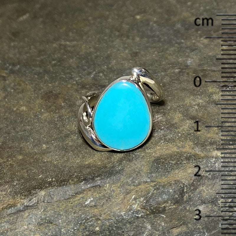 Offset Swirling Sterling Silver Turquoise Ring- Size 8