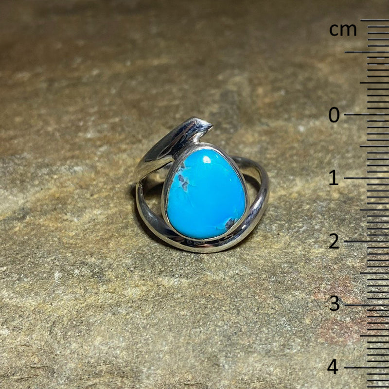 Freeform Turquoise Offset Sterling Silver Ring- Size 9