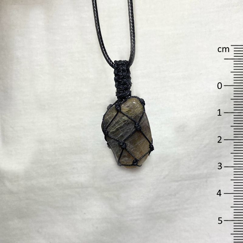 Adjustable Corded Tumbled Black Moonstone Necklace