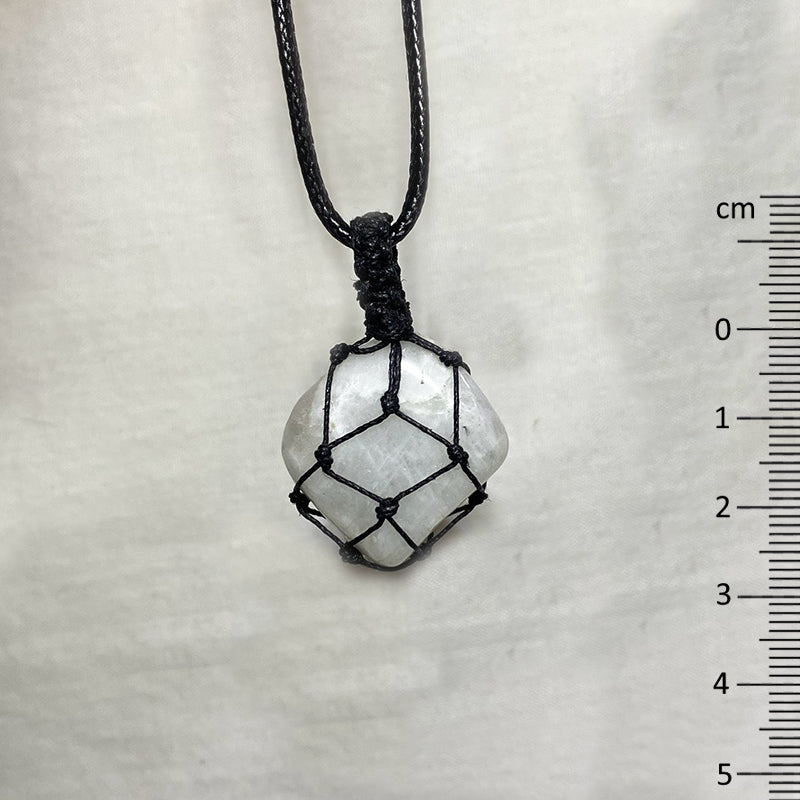 Adjustable Corded Tumbled Rainbow Moonstone Necklace