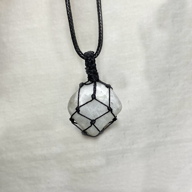 Adjustable Corded Tumbled Rainbow Moonstone Necklace