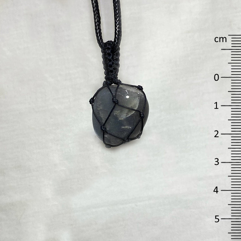 Adjustable Corded Tumbled Black Moonstone Necklace