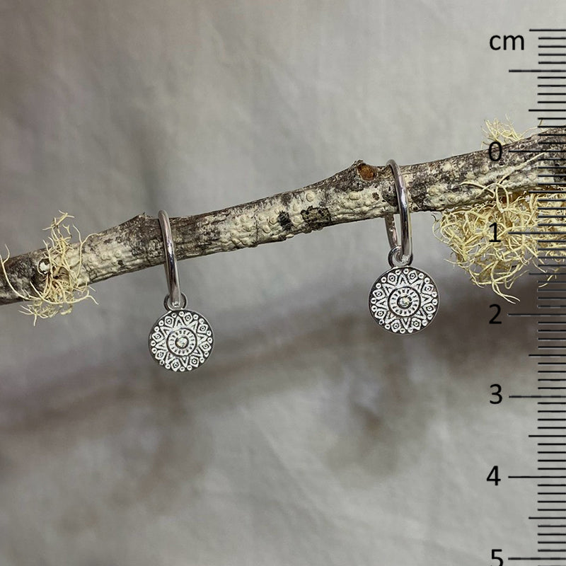 Sterling Silver Mandala Huggie Earrings