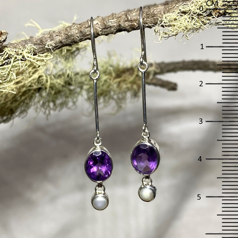 Faceted Amethyst & Pearl Earrings