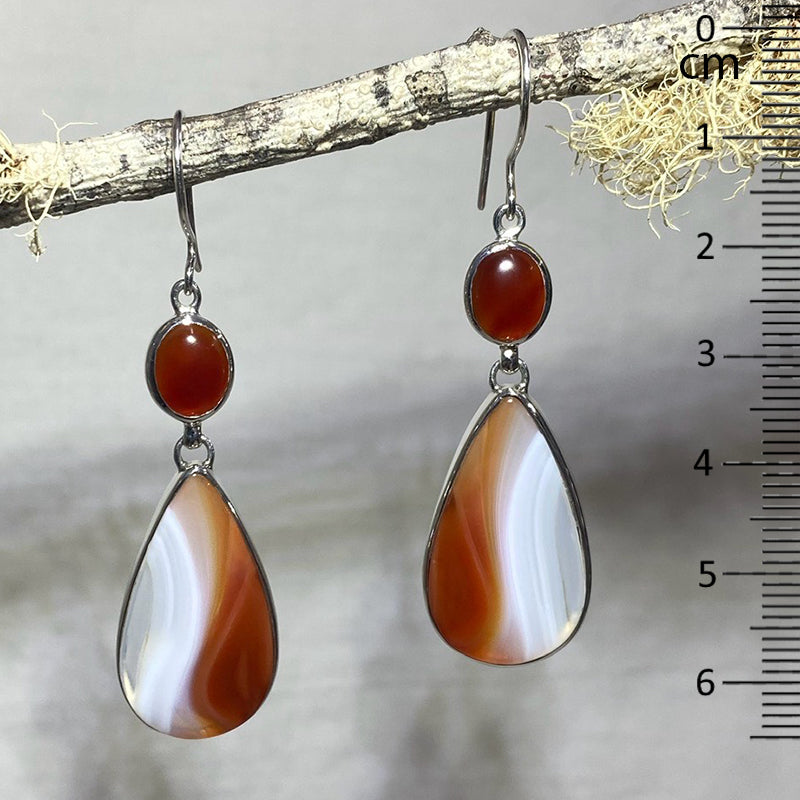 Oval Carnelian & Teardrop Banded Carnelian Earrings