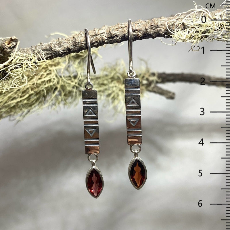 Sterling Silver Triangle Print Pear Shaped Faceted Earrings