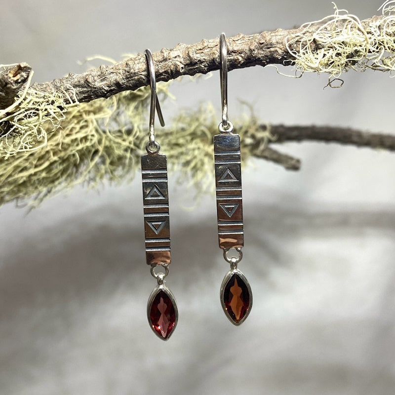 Sterling Silver Triangle Print Pear Shaped Faceted Earrings
