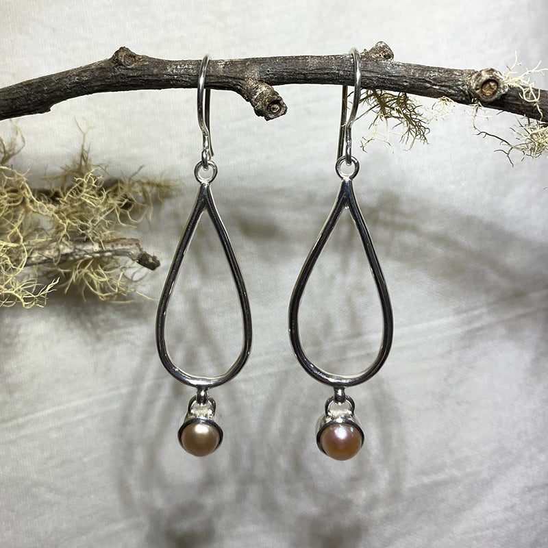 Ornate Round Pink Pearl Earrings