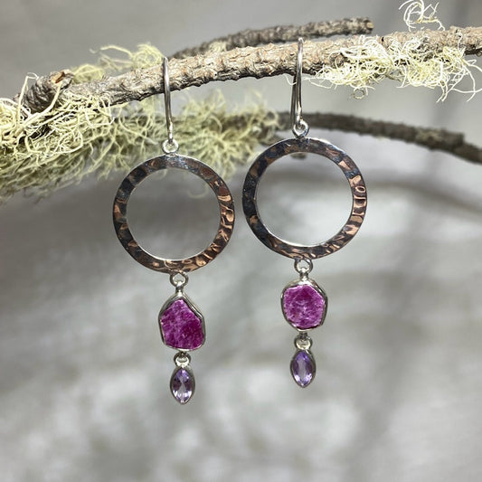 Combination Ruby and Amethyst Earrings