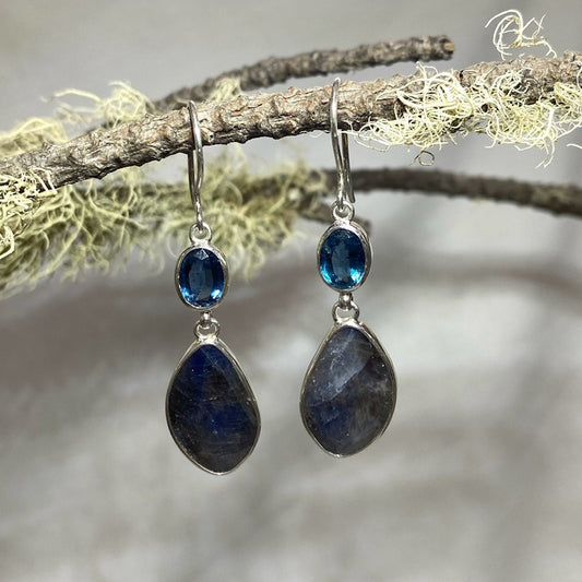 Combination Ocean Kyanite and Sapphire Earrings