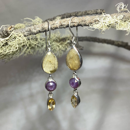 Combination Citrine and Sapphire Earrings